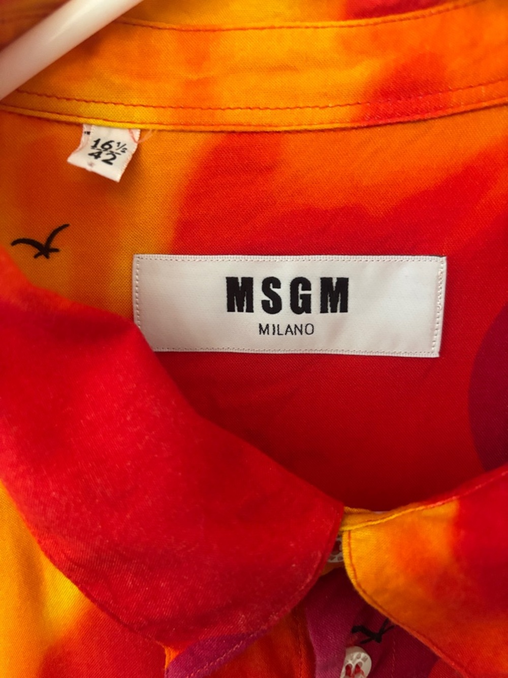 MSGM Red and Yellow Tropical Palm Print Button-Down Shirt - Picture 2 of 9